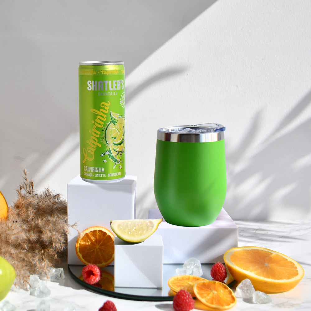 grüner personalisierter Edelstahlbecher  Shatlers Caipirinha