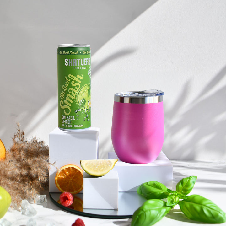 Geschenk-Set mit Becher + Wunschgravur inkl. Shatlers Gin Basil Smash