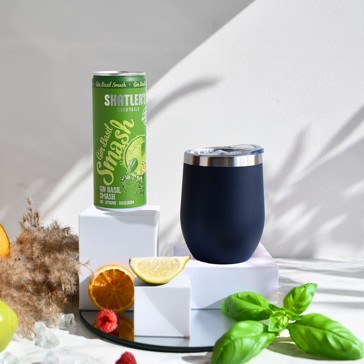 Geschenk-Set mit Becher + Wunschgravur inkl. Shatlers Gin Basil Smash