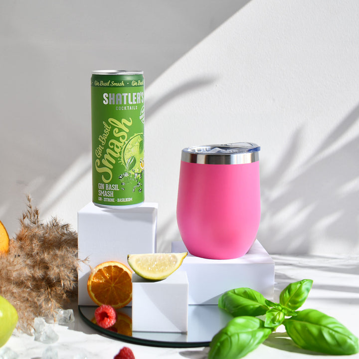 Geschenk-Set mit Becher + Wunschgravur inkl. Shatlers Gin Basil Smash