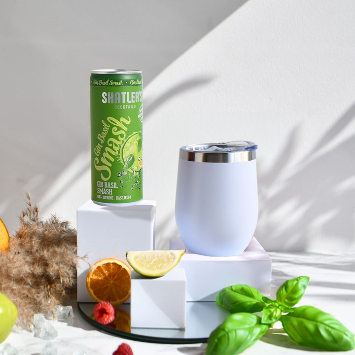 Geschenk-Set mit Becher + Wunschgravur inkl. Shatlers Gin Basil Smash