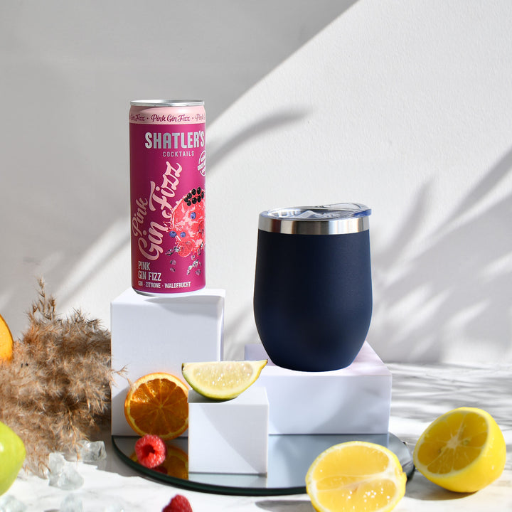 Geschenk-Set mit Becher + Wunschgravur inkl. Shatlers Pink Gin Fizz