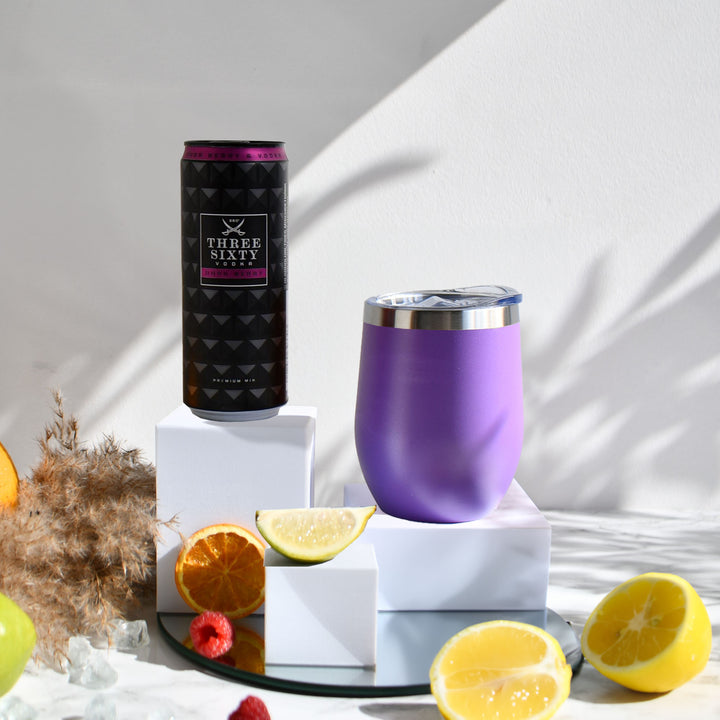 Geschenk-Set mit Becher + Wunschgravur inkl. THREE SIXTY Vodka Dark Berry