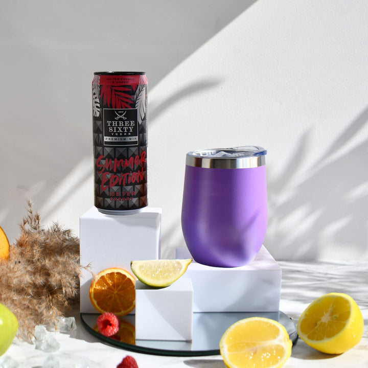 Geschenk-Set mit Becher + Wunschgravur inkl. THREE SIXTY Vodka Ice Tea Cherry