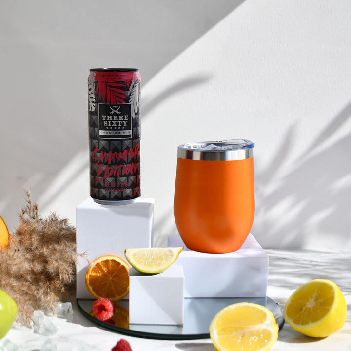 Geschenk-Set mit Becher + Wunschgravur inkl. THREE SIXTY Vodka Ice Tea Cherry