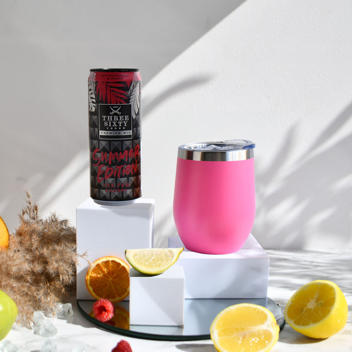 Geschenk-Set mit Becher + Wunschgravur inkl. THREE SIXTY Vodka Ice Tea Cherry