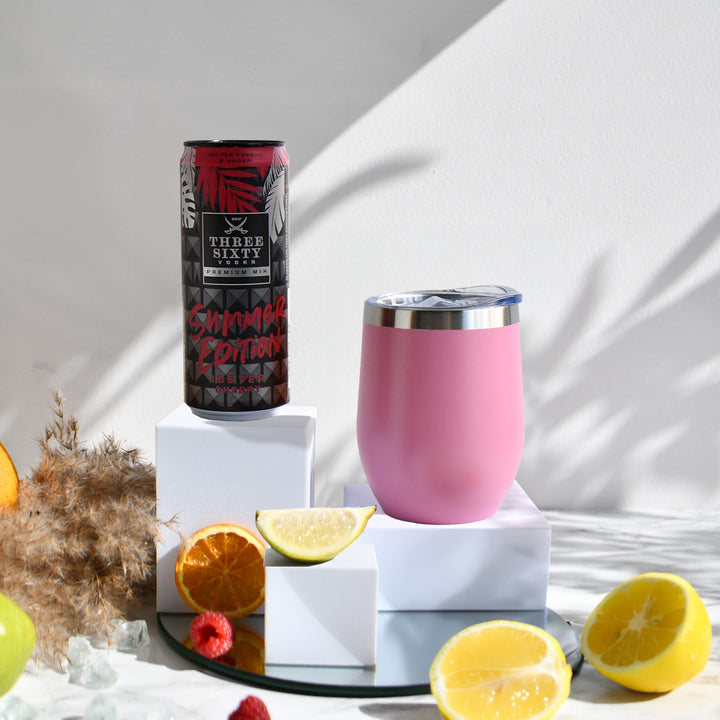 Geschenk-Set mit Becher + Wunschgravur inkl. THREE SIXTY Vodka Ice Tea Cherry
