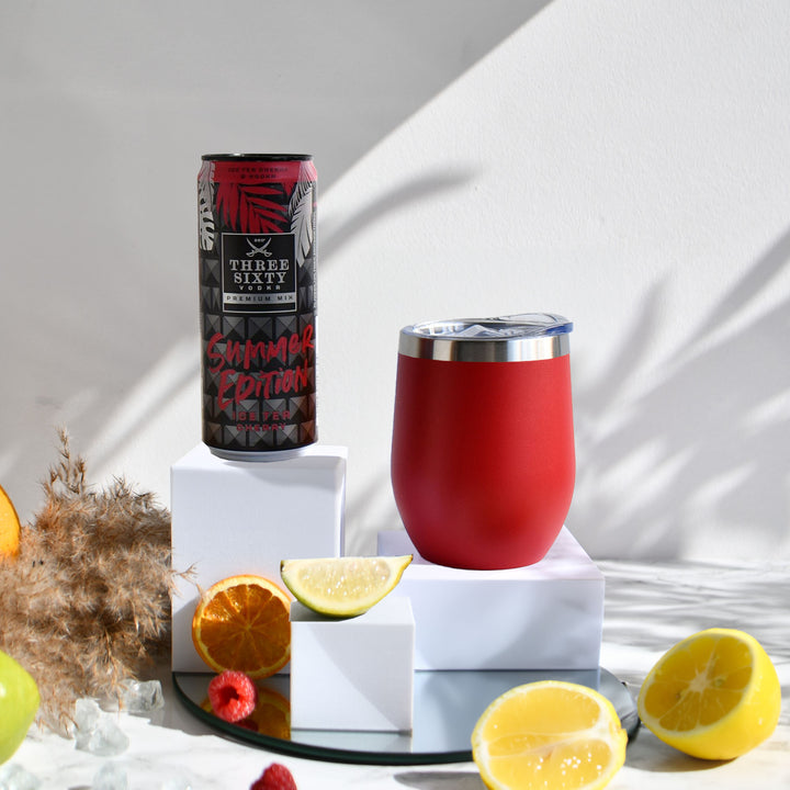 Geschenk-Set mit Becher + Wunschgravur inkl. THREE SIXTY Vodka Ice Tea Cherry