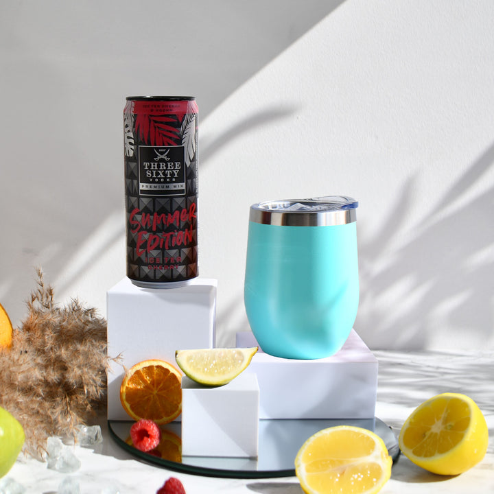 Geschenk-Set mit Becher + Wunschgravur inkl. THREE SIXTY Vodka Ice Tea Cherry