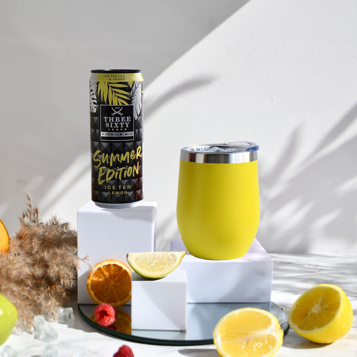 Geschenk-Set mit Becher + Wunschgravur inkl. THREE SIXTY Vodka Ice Tea Lemon