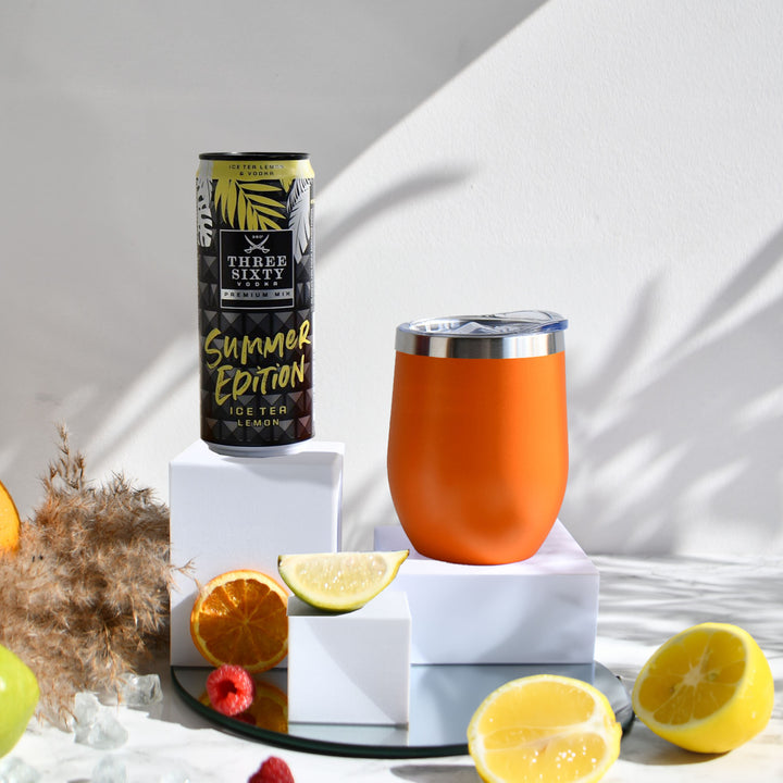 Geschenk-Set mit Becher + Wunschgravur inkl. THREE SIXTY Vodka Ice Tea Lemon