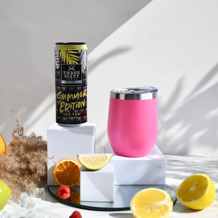 Geschenk-Set mit Becher + Wunschgravur inkl. THREE SIXTY Vodka Ice Tea Lemon