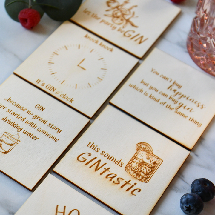 Untersetzer eckig Holz 6-er Set "Gin"