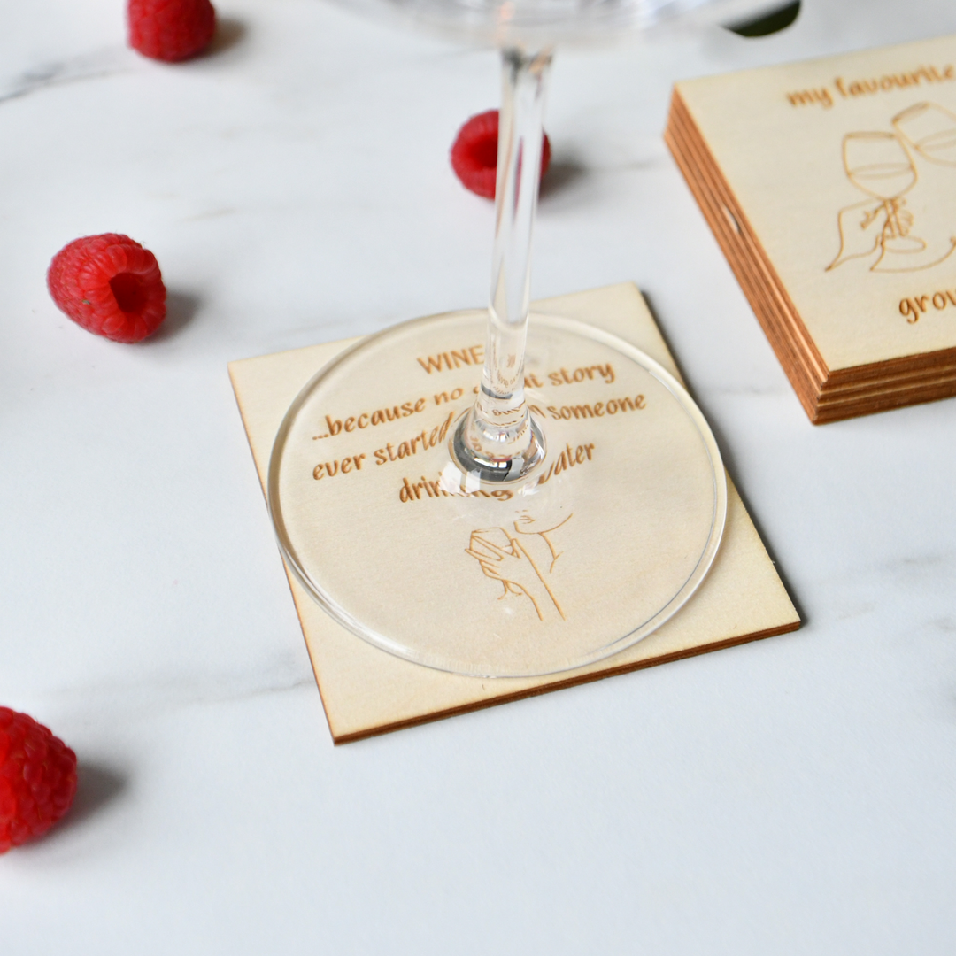 Untersetzer eckig Holz 6-er Set "Wein" englisch