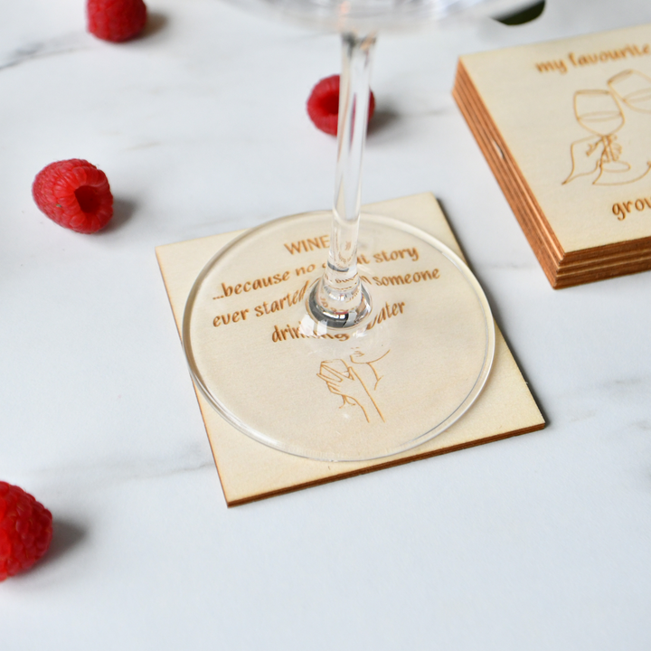 Untersetzer eckig Holz 6-er Set "Wein" englisch