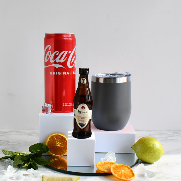 Geschenk-Set mit Becher + Wunschgravur inkl. Legendario Rum + Mischgetränk